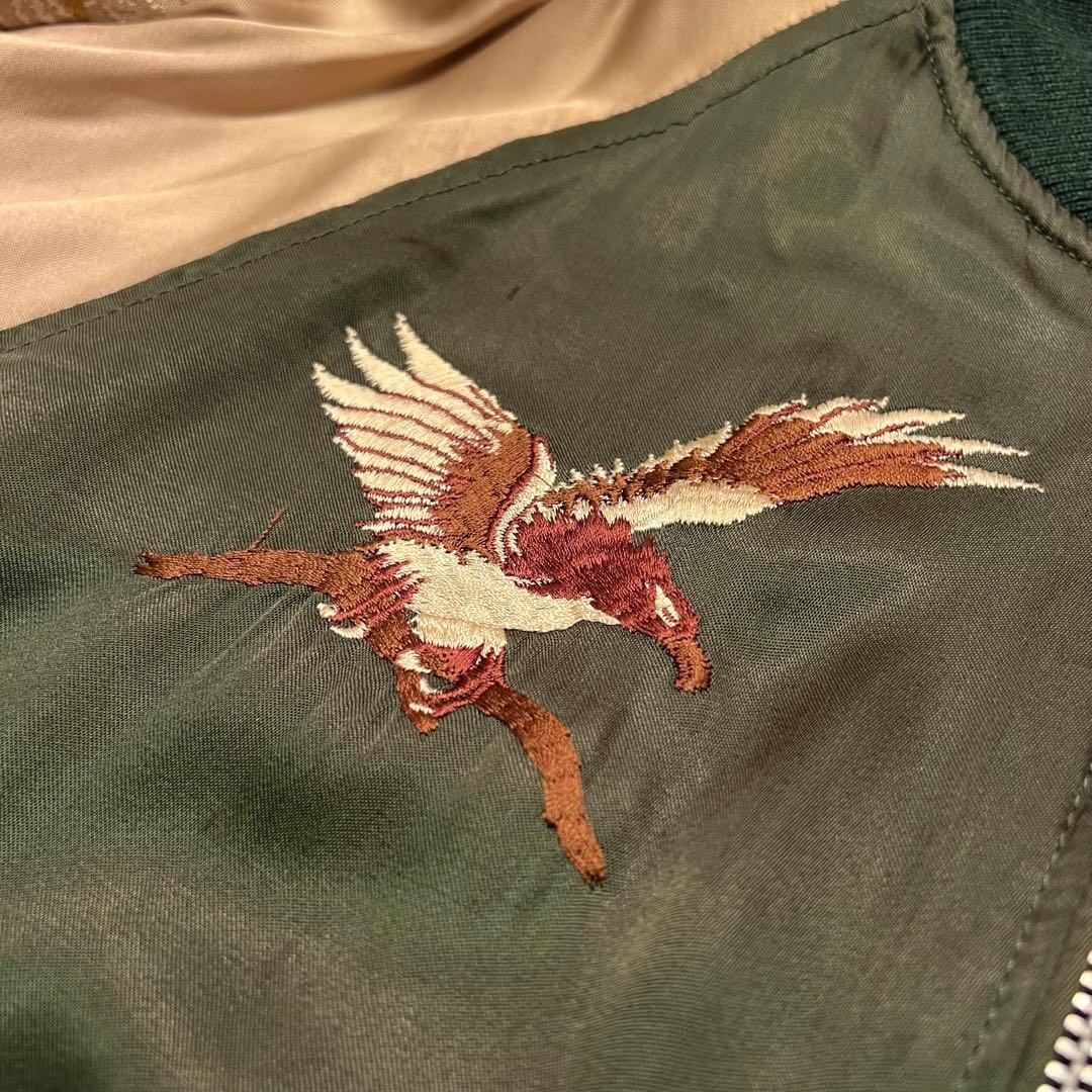 HOUSTON スカジャン XL オリーブ ブラック リバーシブル 虎 鷹 龍