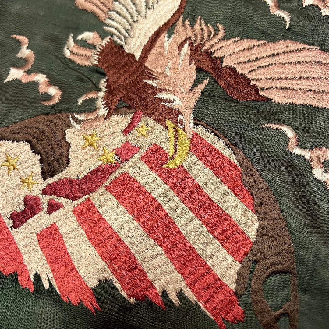 HOUSTON スカジャン XL オリーブ ブラック リバーシブル 虎 鷹 龍