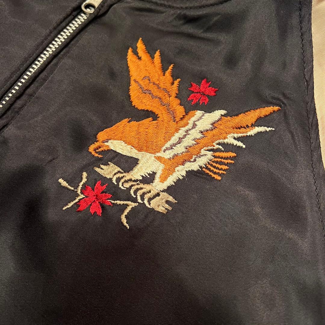 HOUSTON スカジャン XL オリーブ ブラック リバーシブル 虎 鷹 龍