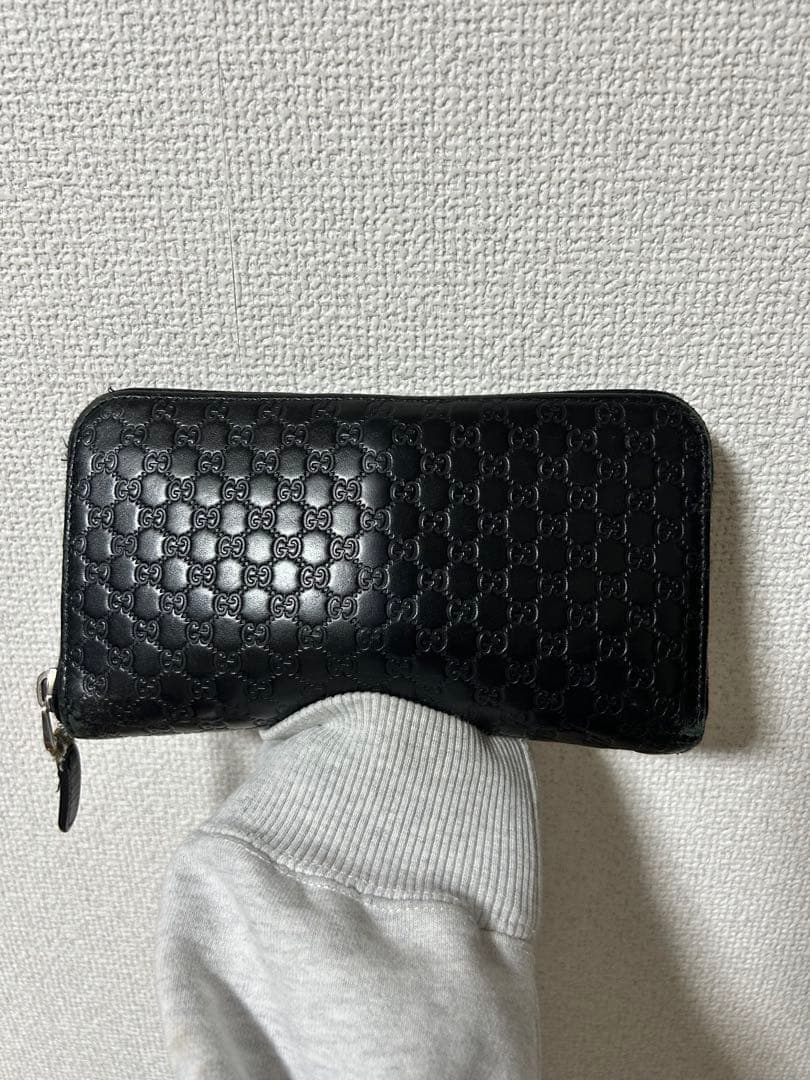 GUCCI グッチ 長財布 黒 マイクロシマ シマGG柄 ラウンドファスナー