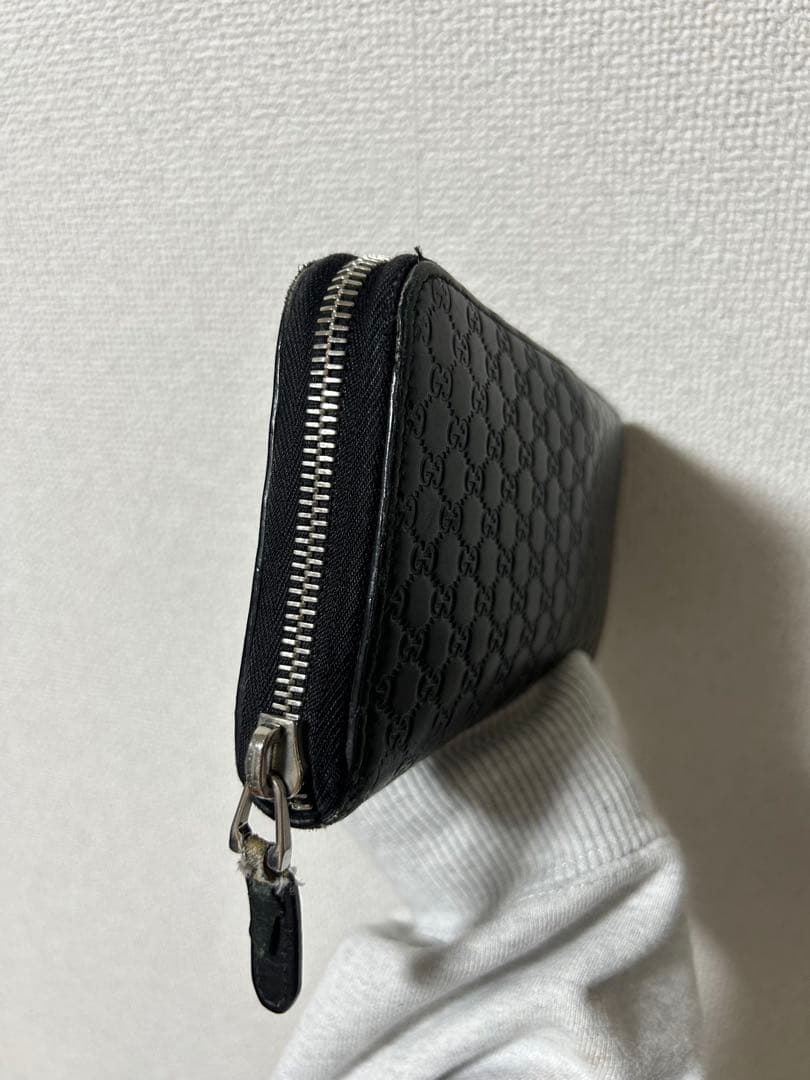 GUCCI グッチ 長財布 黒 マイクロシマ シマGG柄 ラウンドファスナー