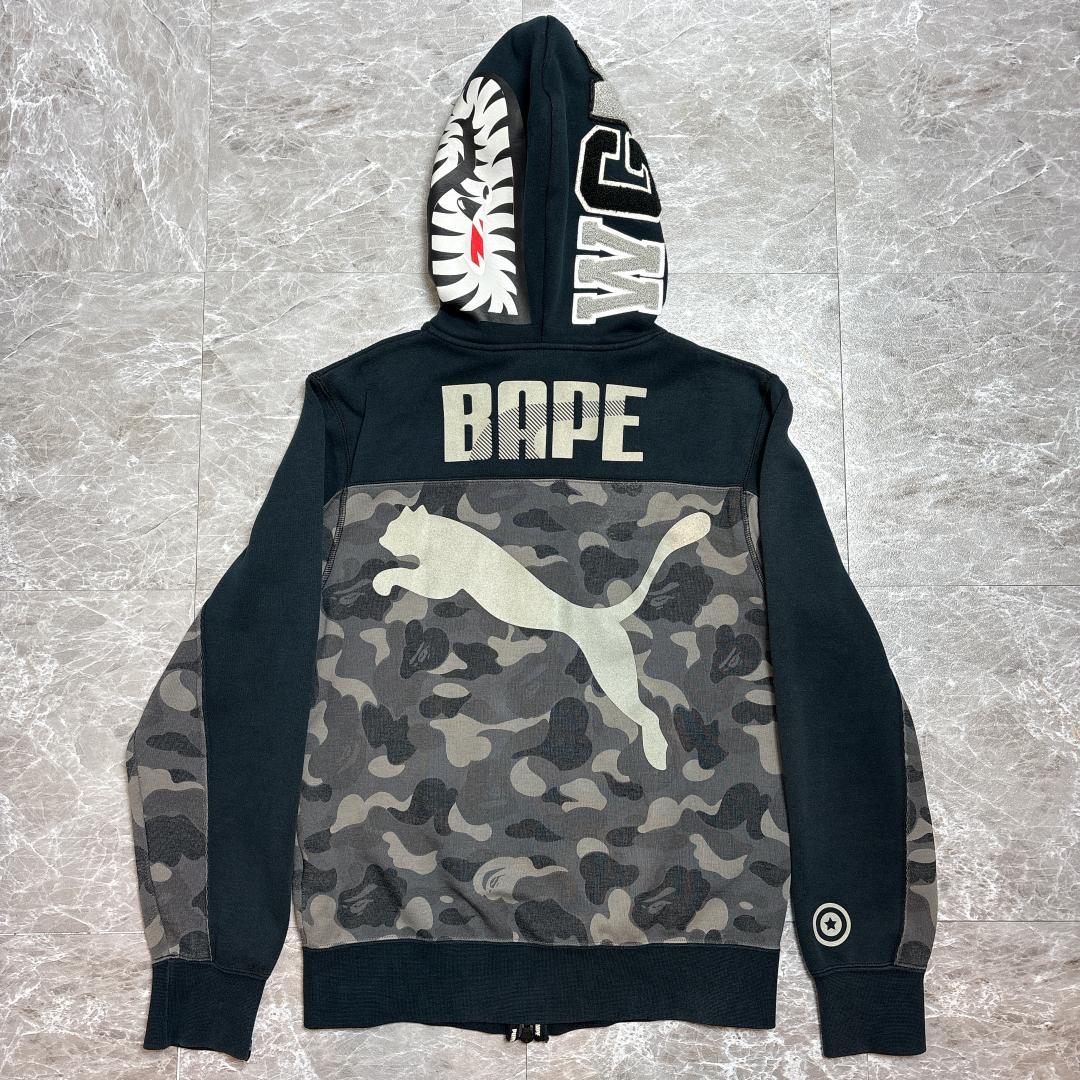 希少 APE PUMA シャークパーカー フーディー カモ 迷彩 XS ブラック