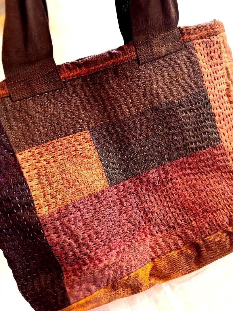 ⚫︎期間限定値下げ⚫︎一点もの★SAYOCAFE柿渋染め&刺し子のパッチワークバッグ