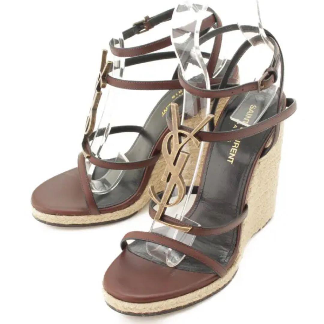SAINT LAURENT ブラウンウェッジサンダル