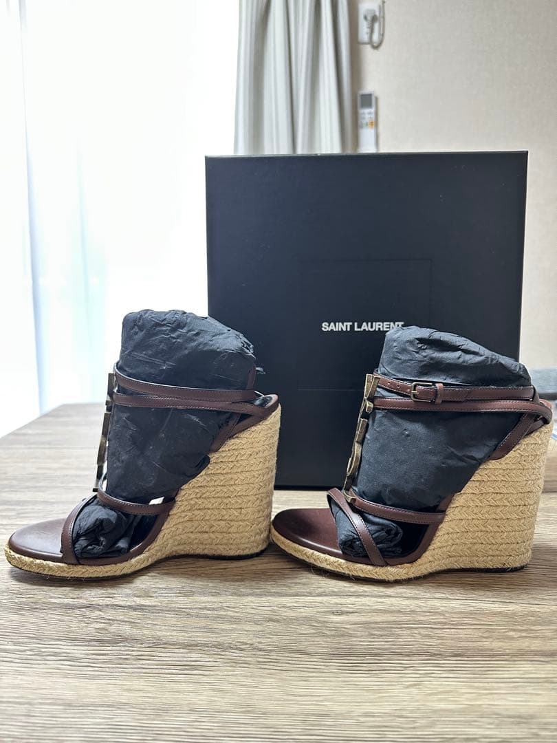 SAINT LAURENT ブラウンウェッジサンダル