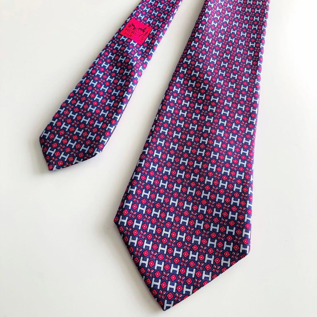 HERMES ネクタイ 紋章柄 パープル