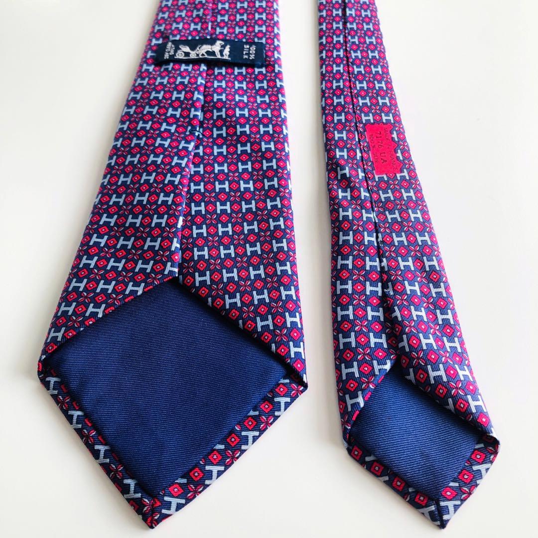 HERMES ネクタイ 紋章柄 パープル