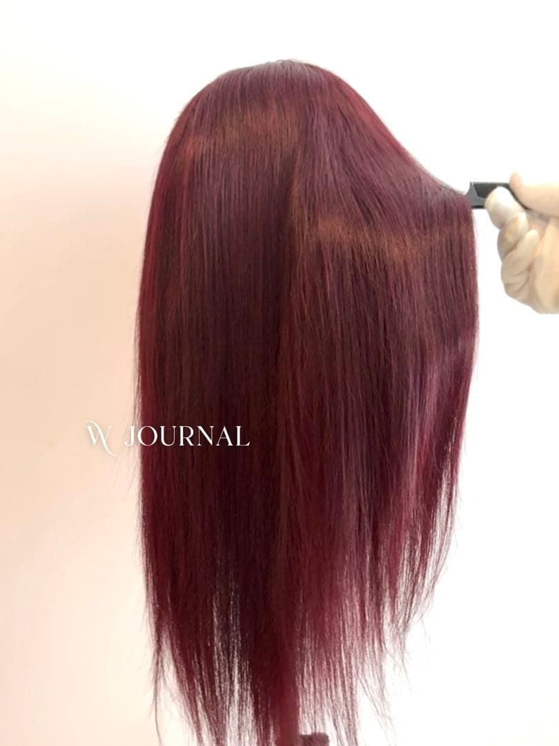 【新品】人毛100%フルウィッグ｜カシスレッド｜耳かけ・自然なもみあげ｜ロング