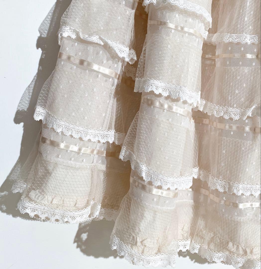 【美品】 25年 PINK HOUSE ポルカドットチュールフリル使いスカート①