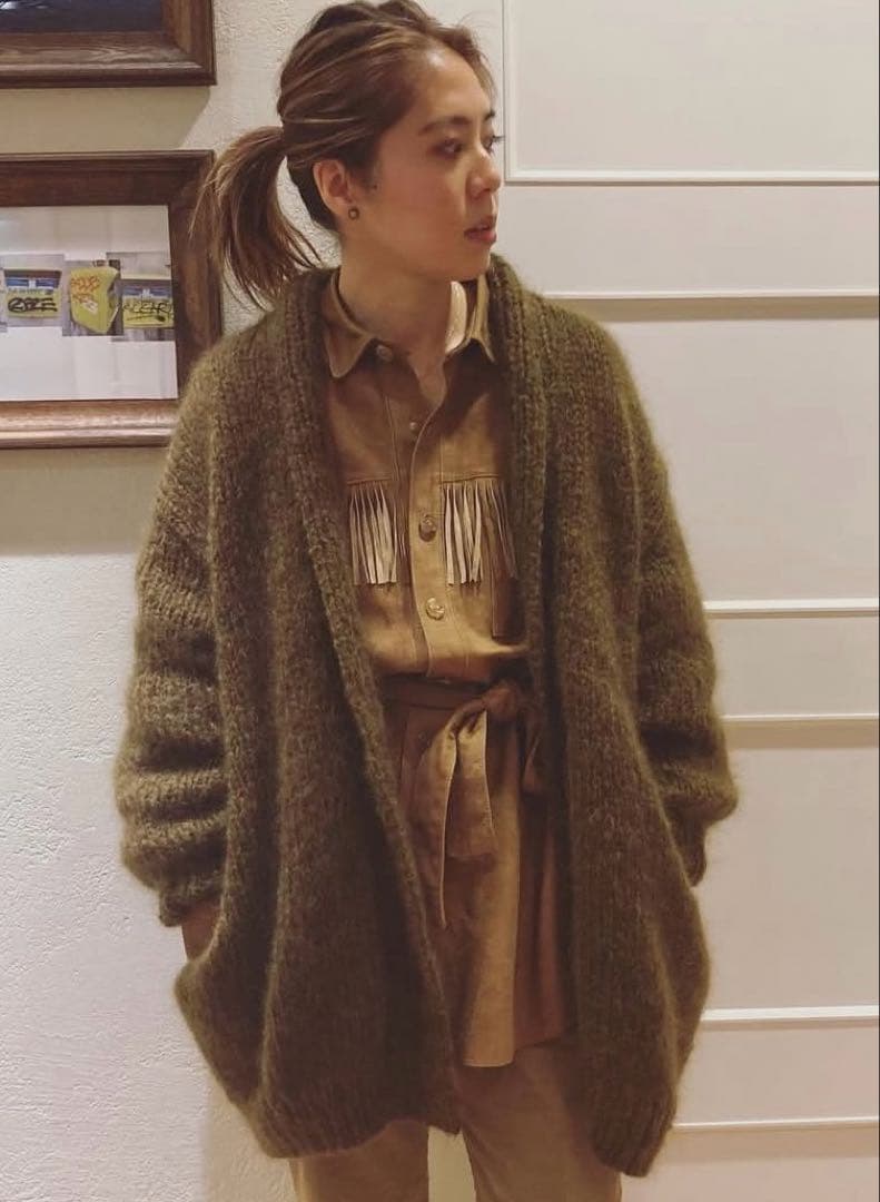 nowosモヘアニットガウン　オリーブカラー