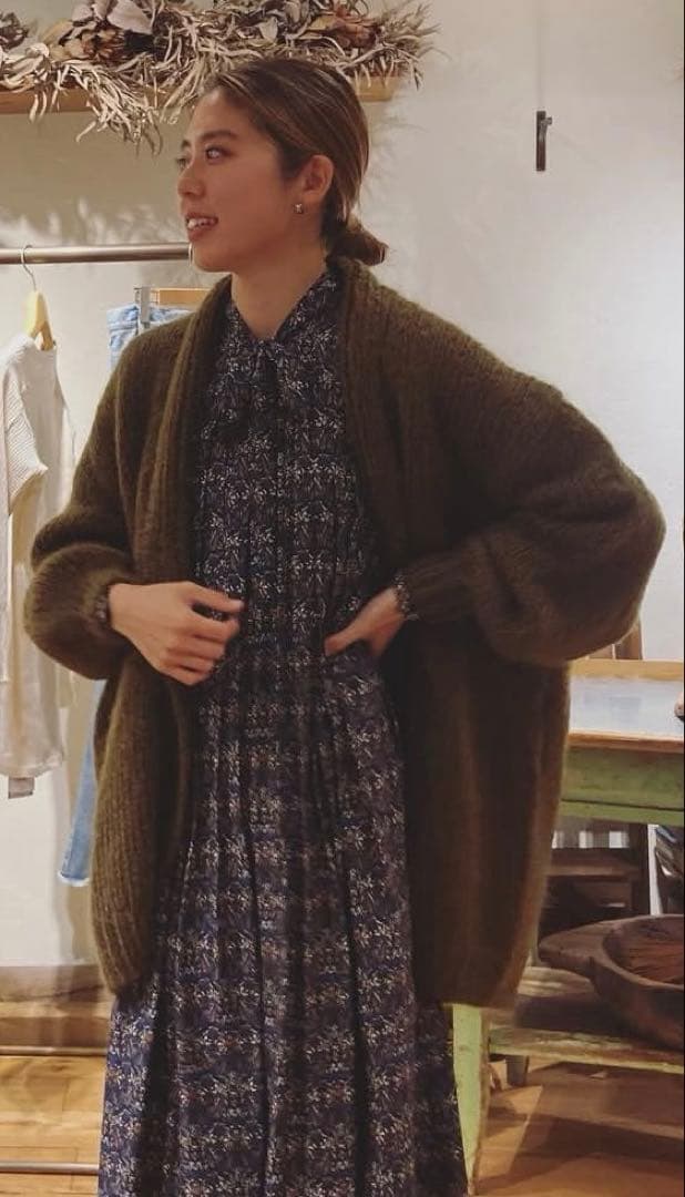 nowosモヘアニットガウン　オリーブカラー