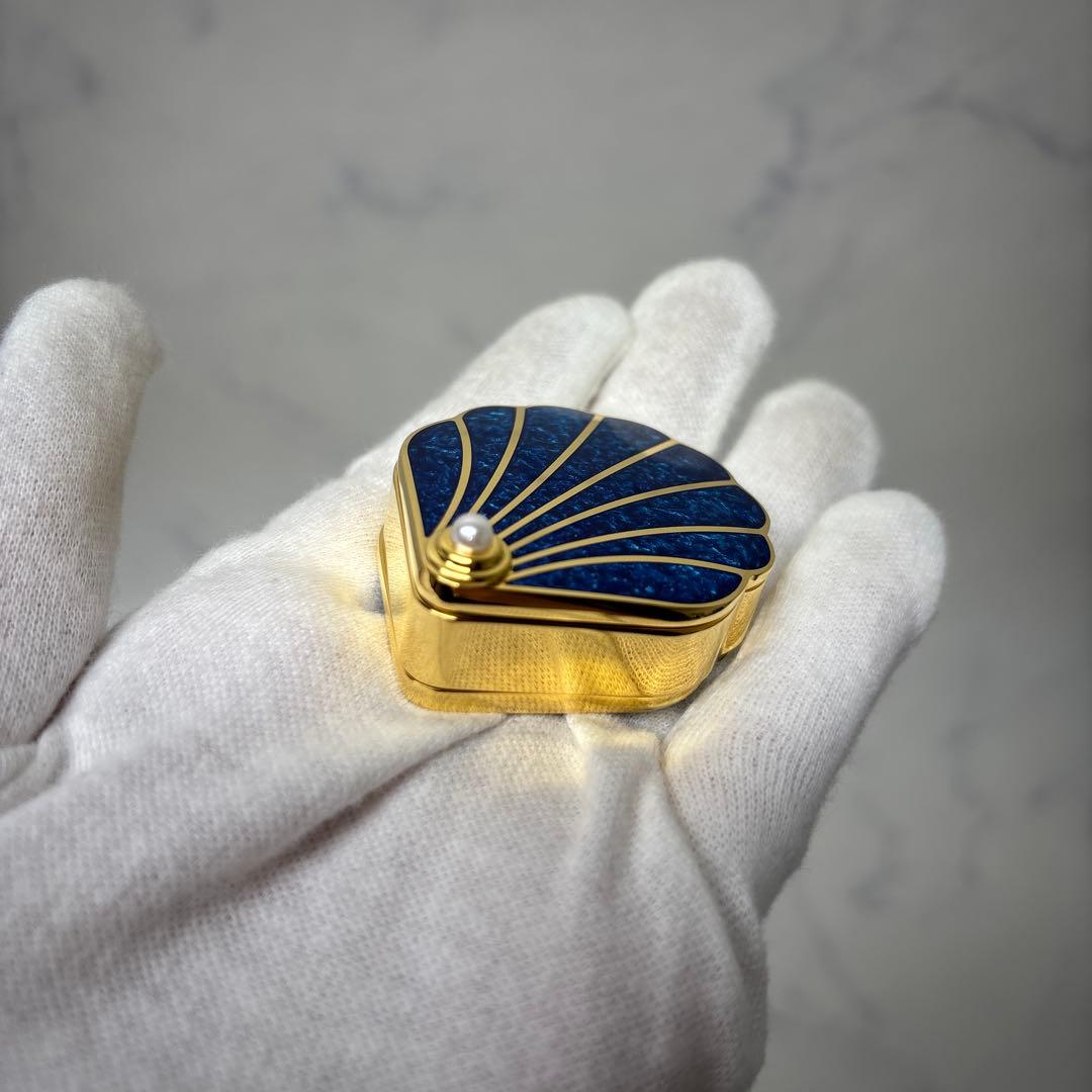 0508 ミキモト　クリスタルラッカー　シェル型　トラベルクロック　ブルー