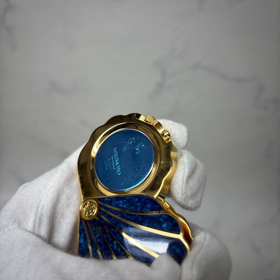 0508 ミキモト　クリスタルラッカー　シェル型　トラベルクロック　ブルー