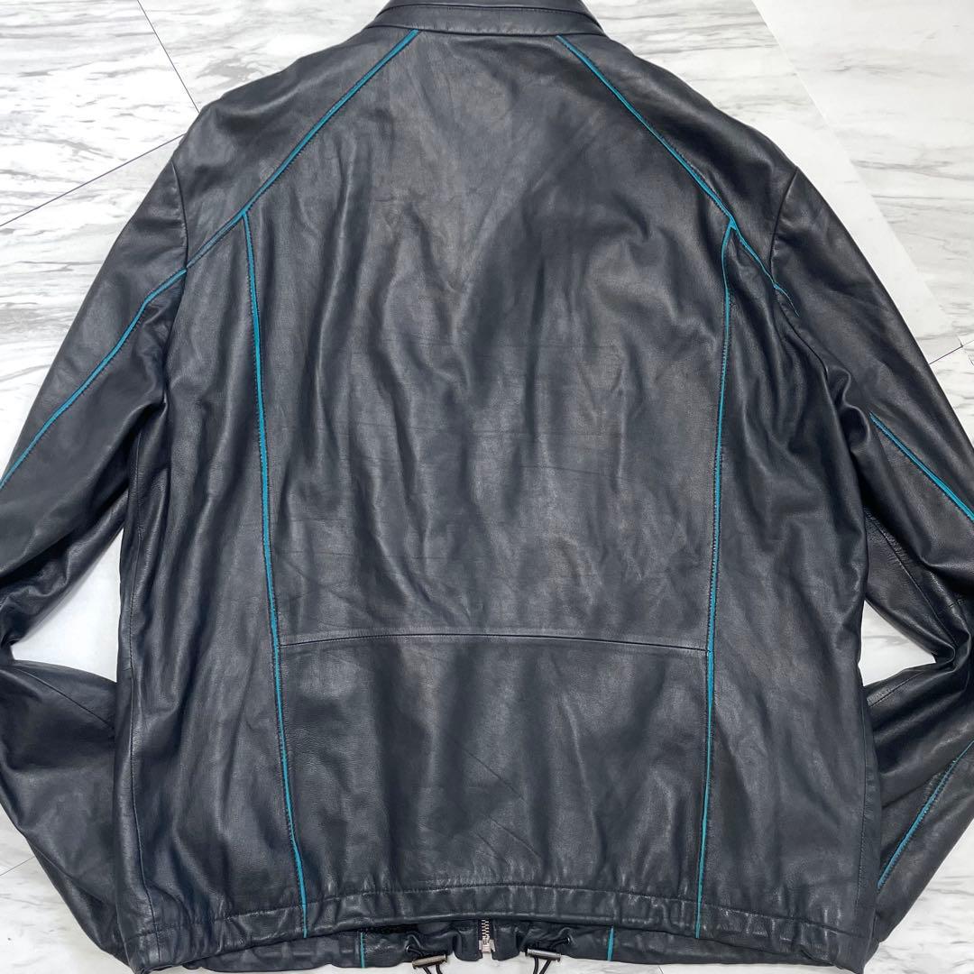 希少2XL 極上ラムレザー⭐️ヒューゴボス レザージャケット 裏地ブルー 濃紺