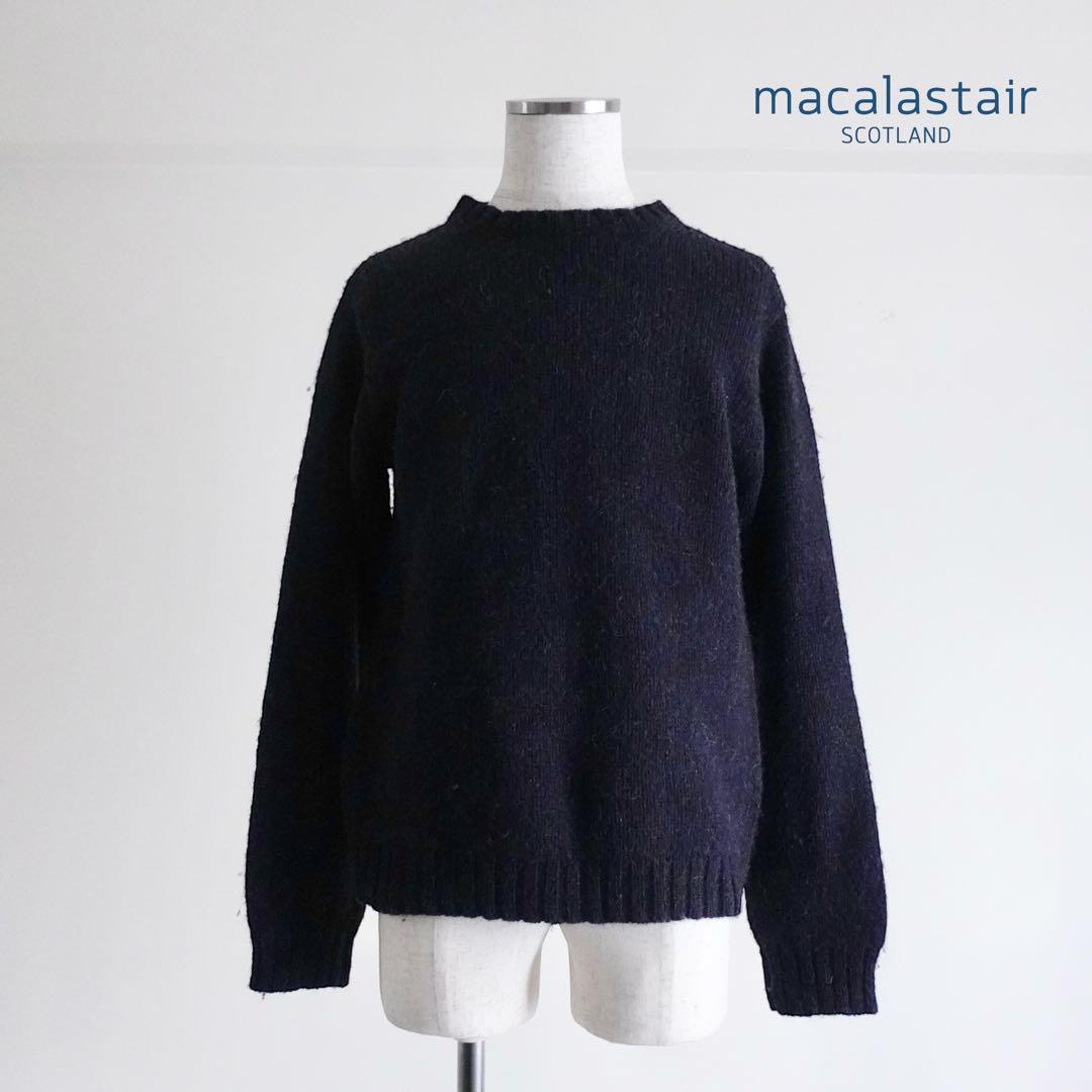 Macalastair クルーネックニット　ネイビー×ブラウン　スコットランド製