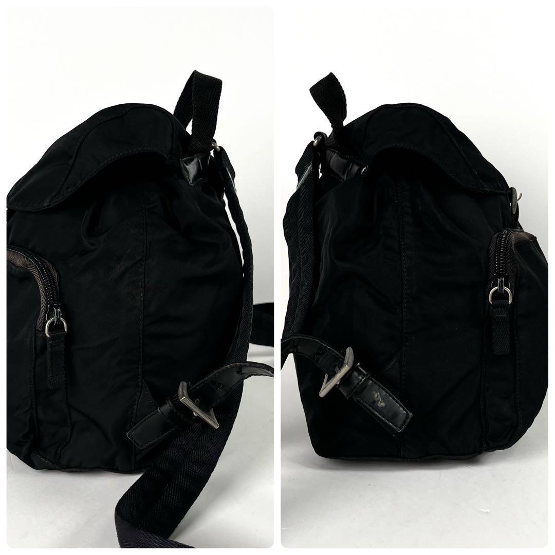 美品 プラダ リュック バックパック 巾着 ベルト 三角ロゴ ナイロン レザー