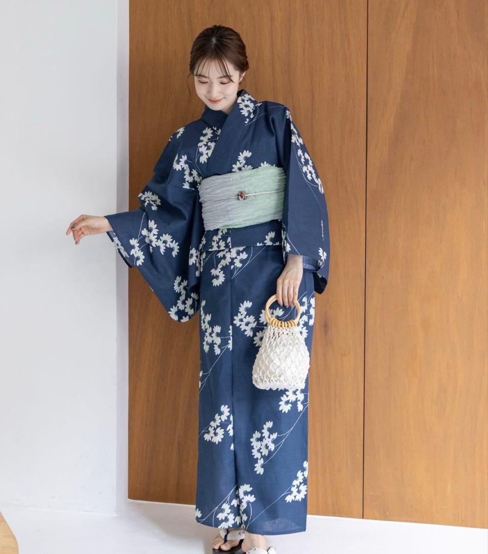 ゆかた館グレース ネイビー花柄浴衣・帯セット