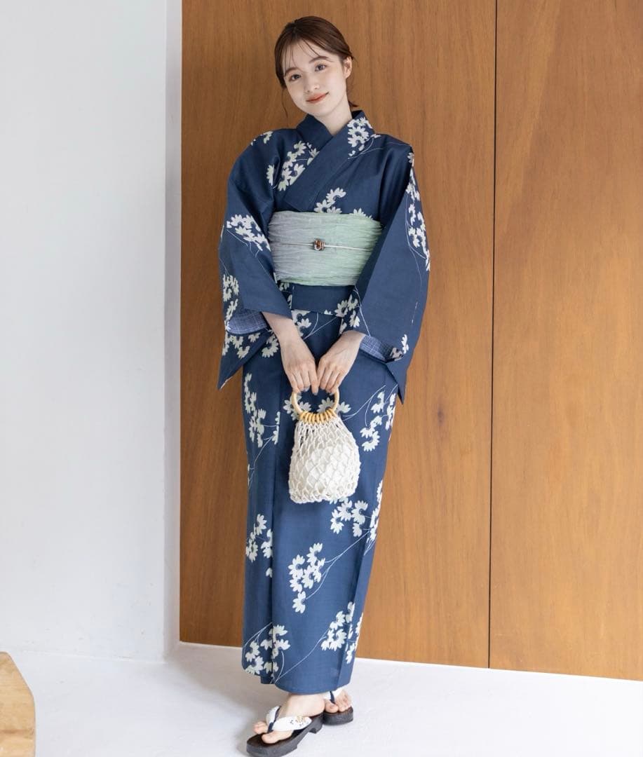 ゆかた館グレース ネイビー花柄浴衣・帯セット