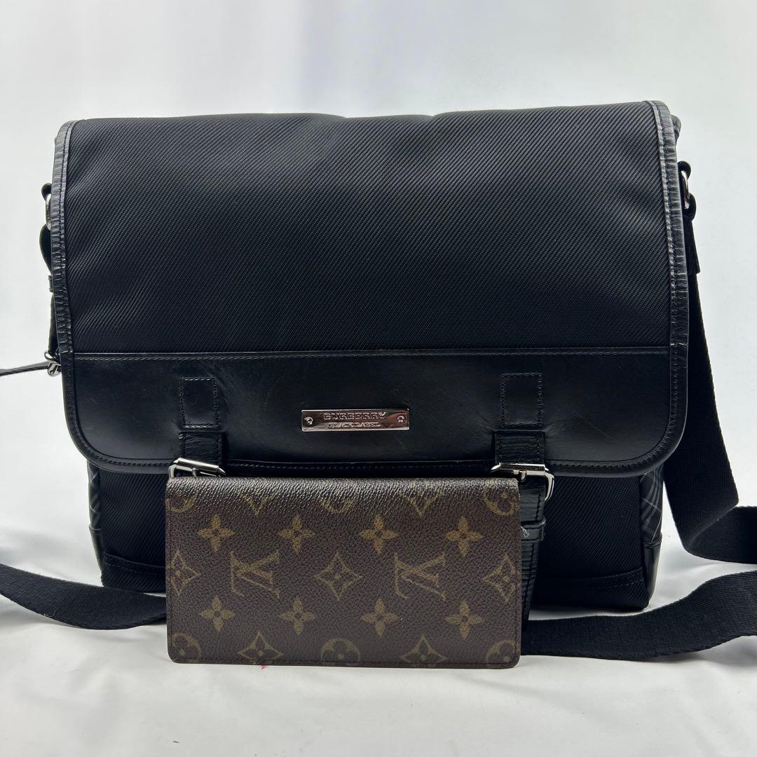 【美品】バーバリーブラックレーベル　ショルダーバッグ レザー　チェック　ロゴ金