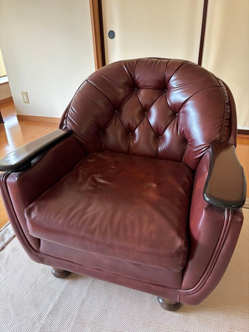 【最終値下げ！】昭和レトロ　レザー調 1人掛けソファ