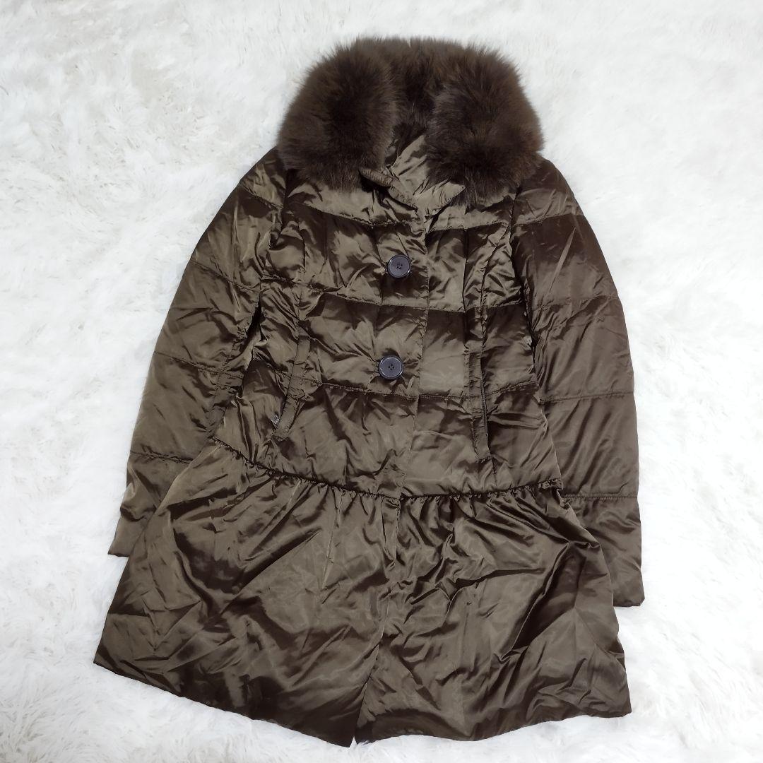 18190✨プラダスポーツ フォックスファー フレアダウンコート カーキ