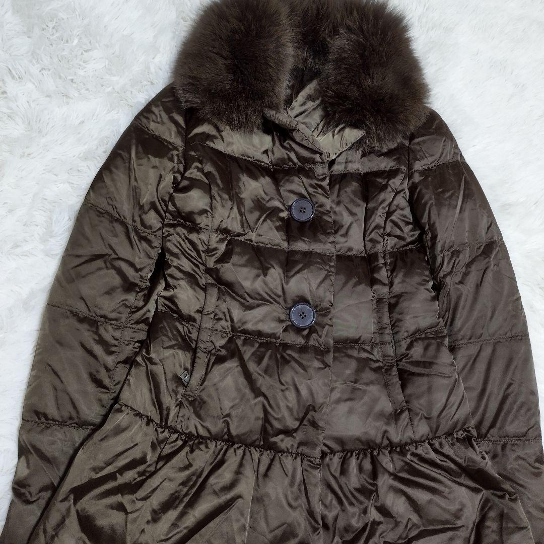 18190✨プラダスポーツ フォックスファー フレアダウンコート カーキ