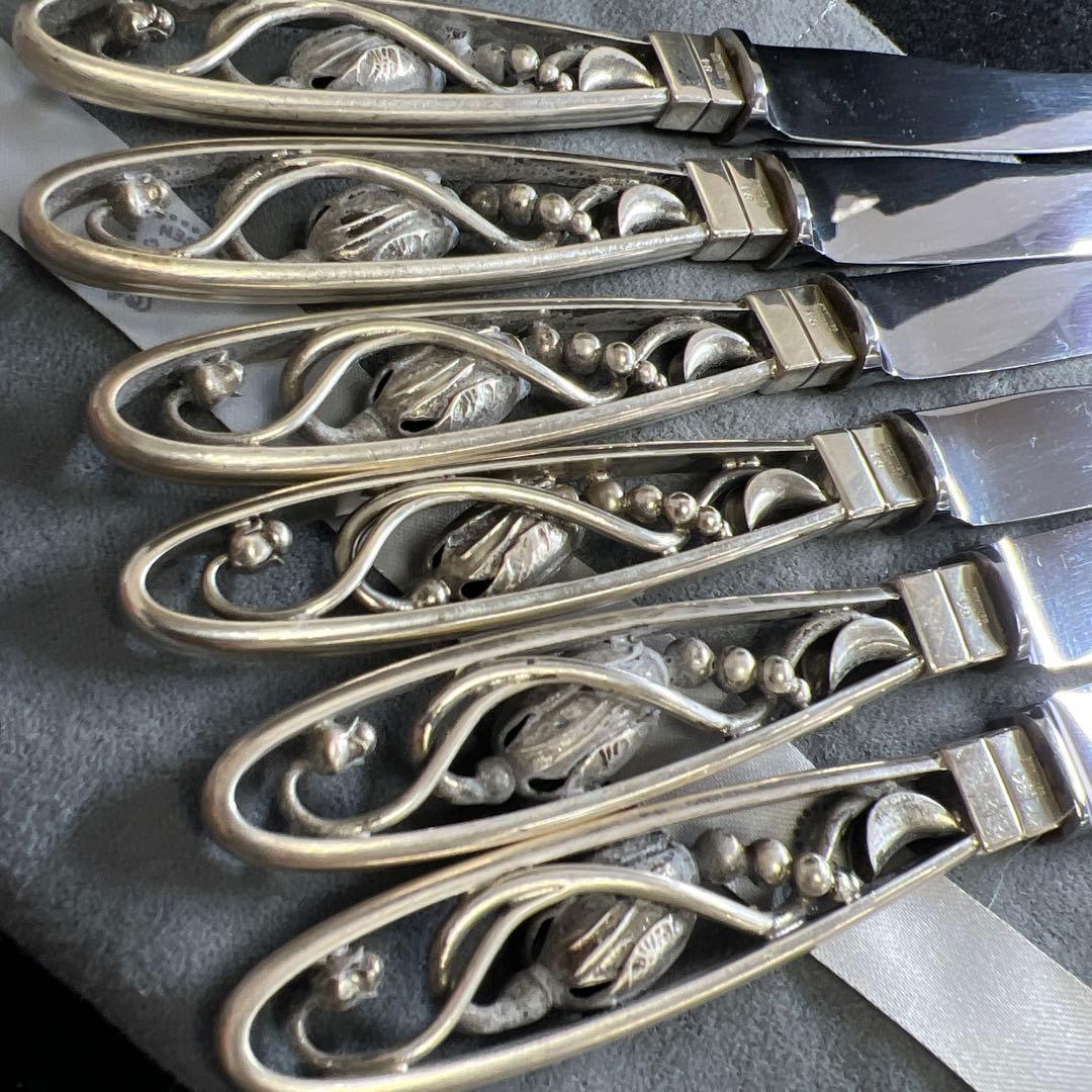 ジョージジェンセン　ブロッサムsterling925デザートナイフ6本　共袋付