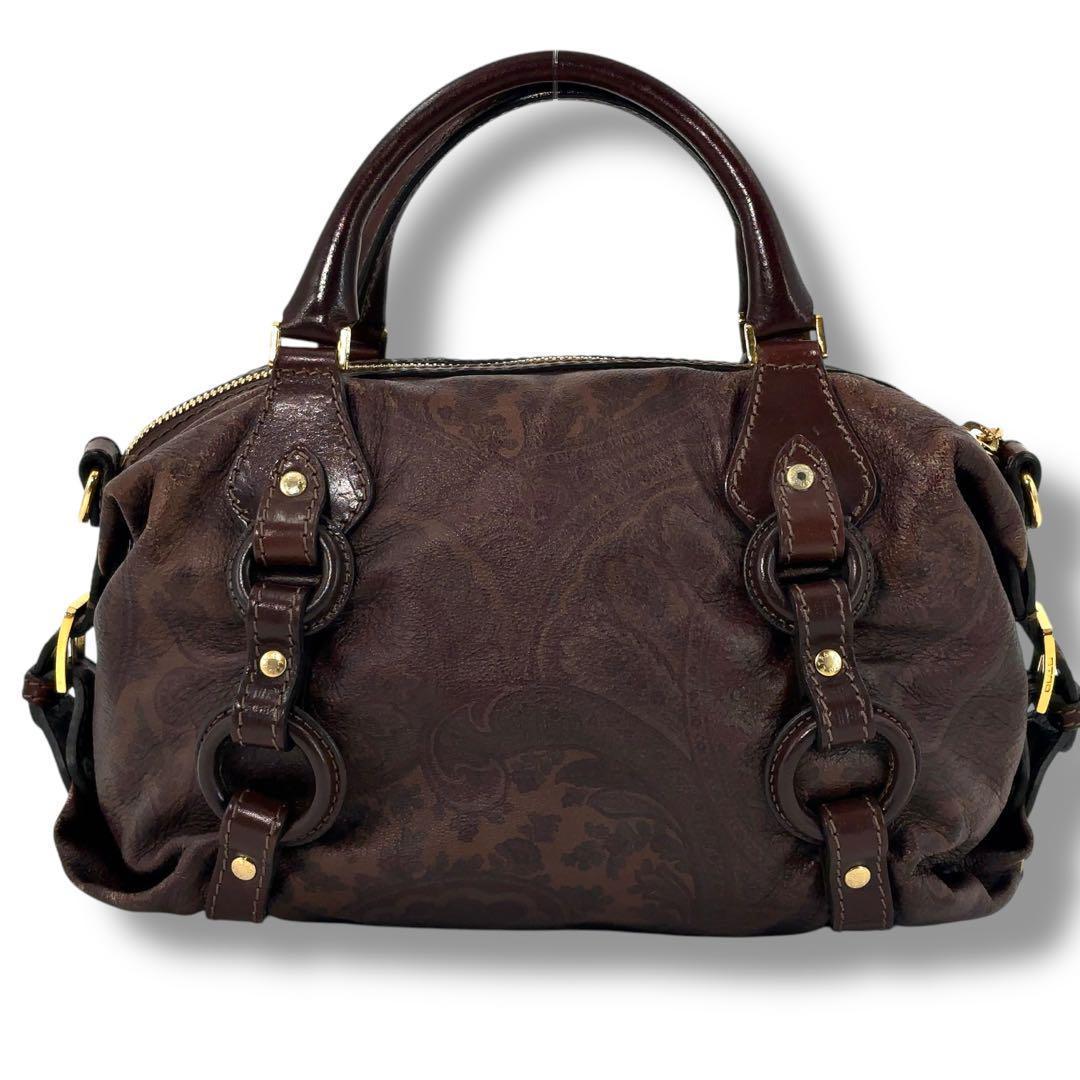 【美品】ETRO　エトロ　ボストンバッグ　2WAY ショルダー　ペイズリー　金具