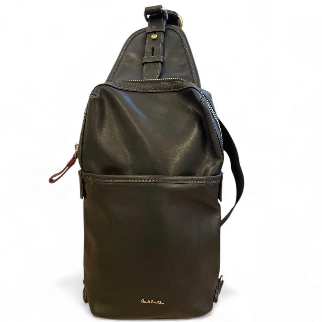 【極美品】ポールスミス ボディバッグ オールレザー ブラック　黒　 ロゴ金具