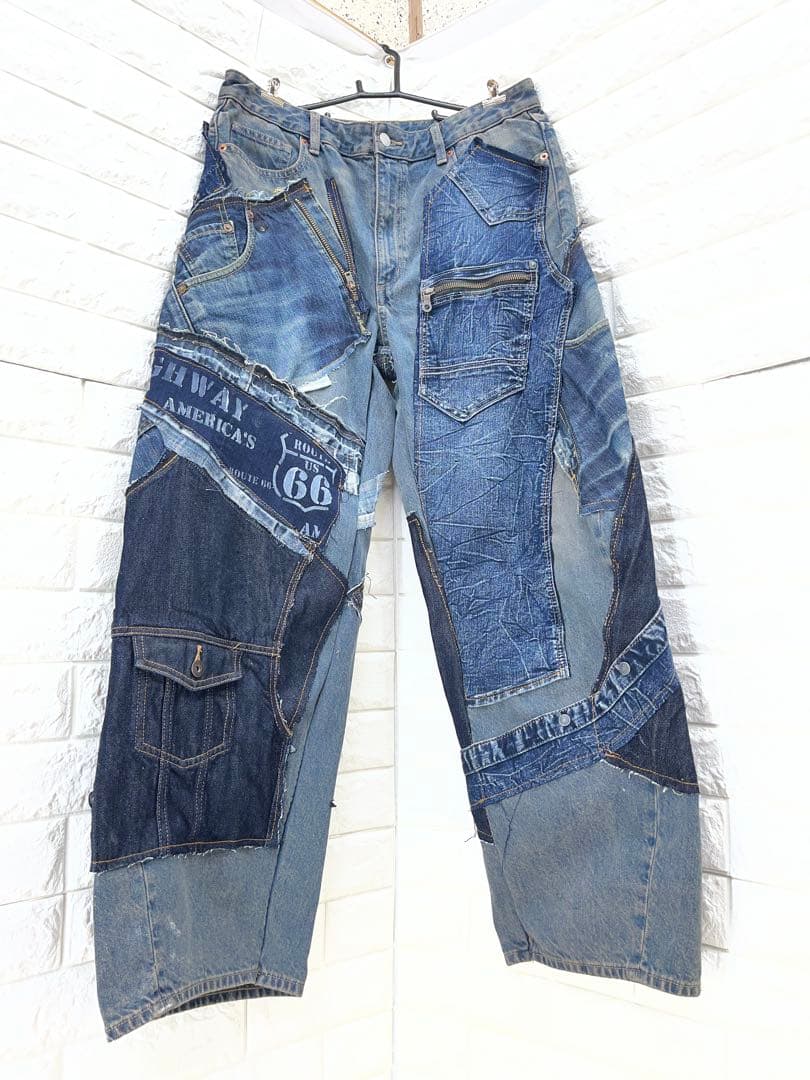 リメイクデニム　バレルレッグ　カーブ　パンツ