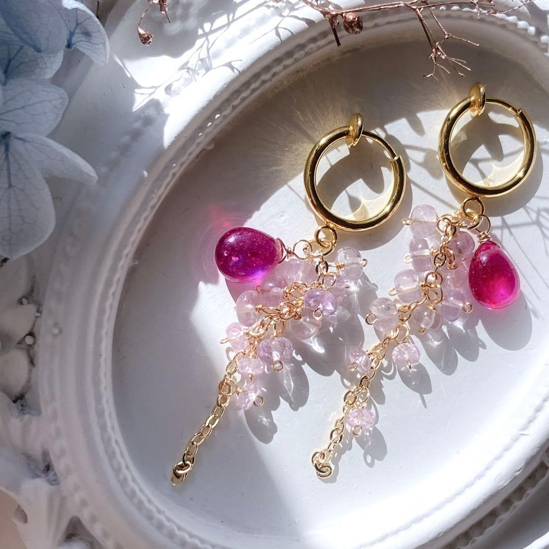 クーロ◆一点物✧バイカラーフローライト/MOP ダブレットストーンピアス