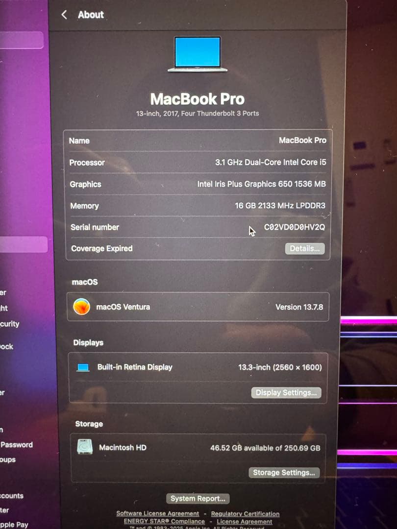 Apple MacBook Pro A1706(2017) 現状品