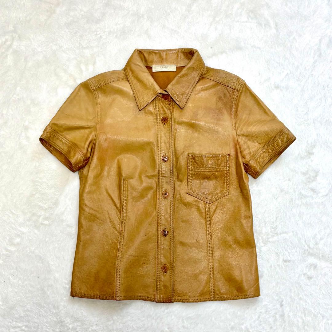 PRADA プラダ ヴィンテージ アーカイブ レザーシャツ キャメル カーフ