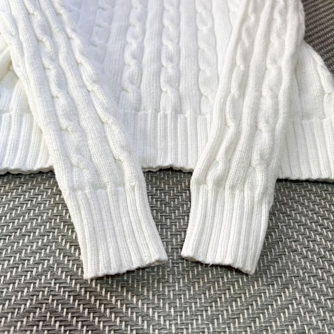 美品 ポロラルフローレン コットンケーブルニット Vネック ポニー刺繍 M相当