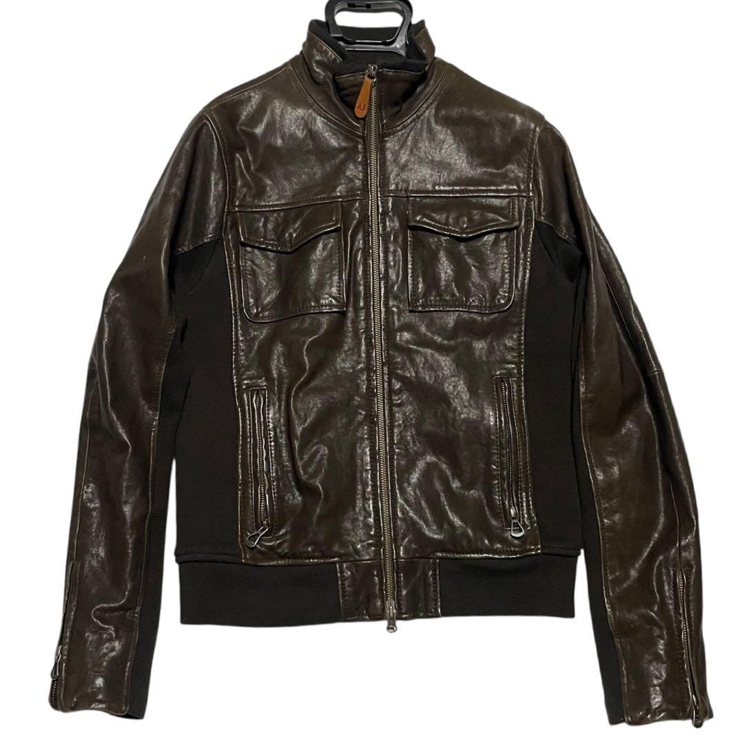アルマーニジーンズ ARMANI JEANSラムレザージャケット ダブルジップ