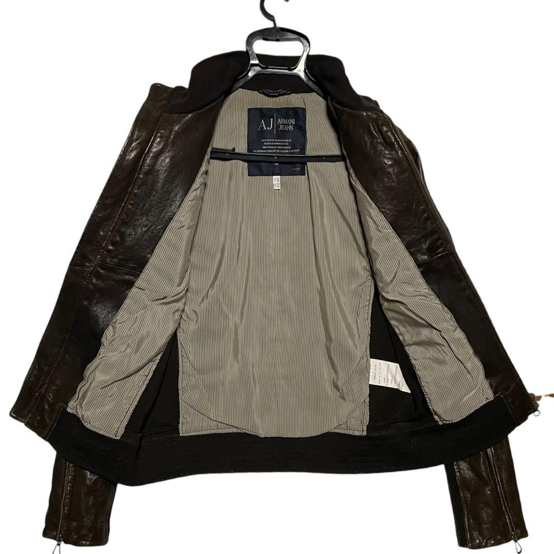 アルマーニジーンズ ARMANI JEANSラムレザージャケット ダブルジップ