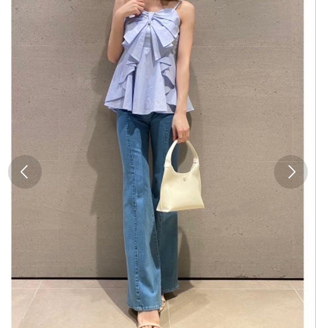 snidel リボンディティールブラウス ライトブルー スナイデル