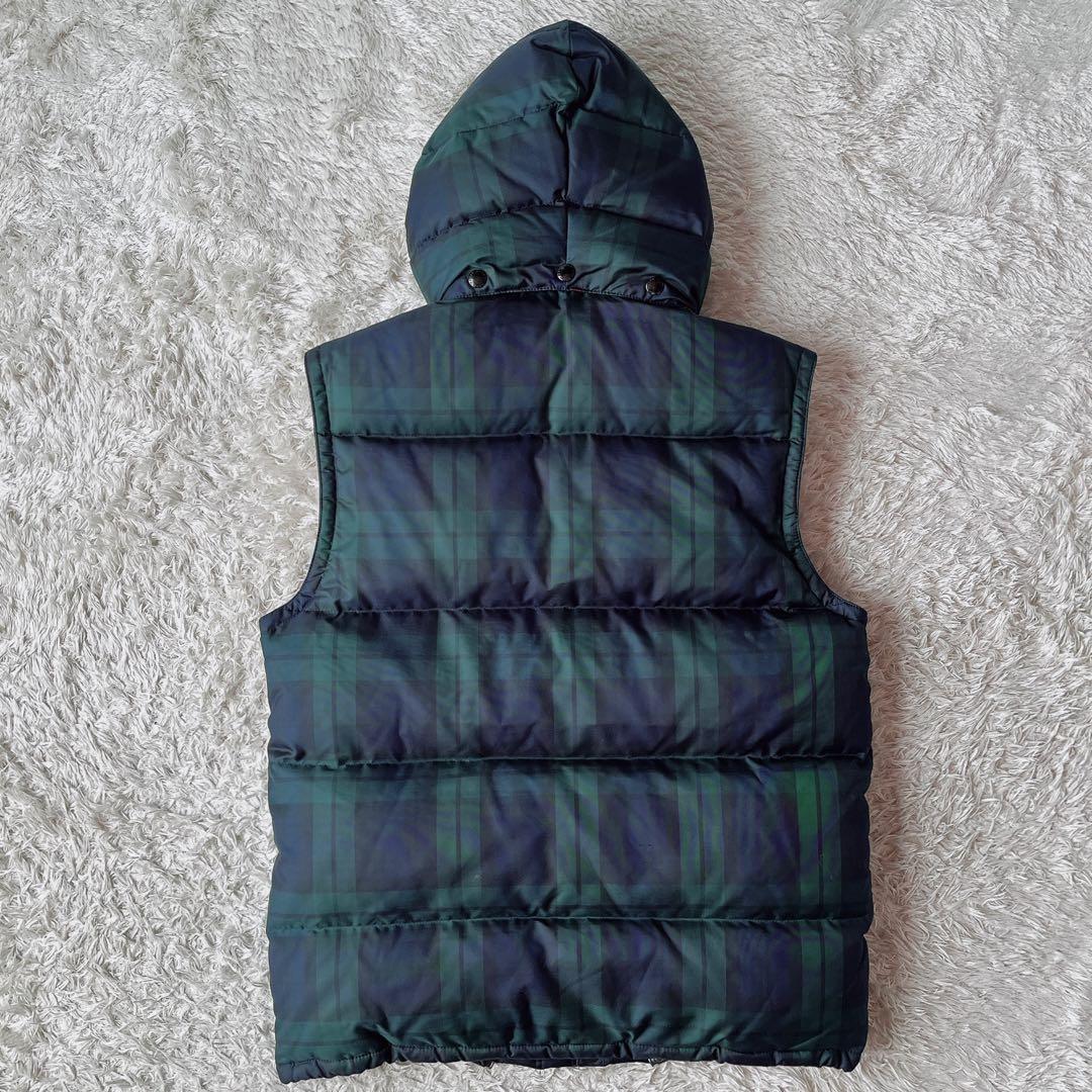 【美品】ポロラルフローレン ダウンベスト 緑×紺 タータンチェック フード付