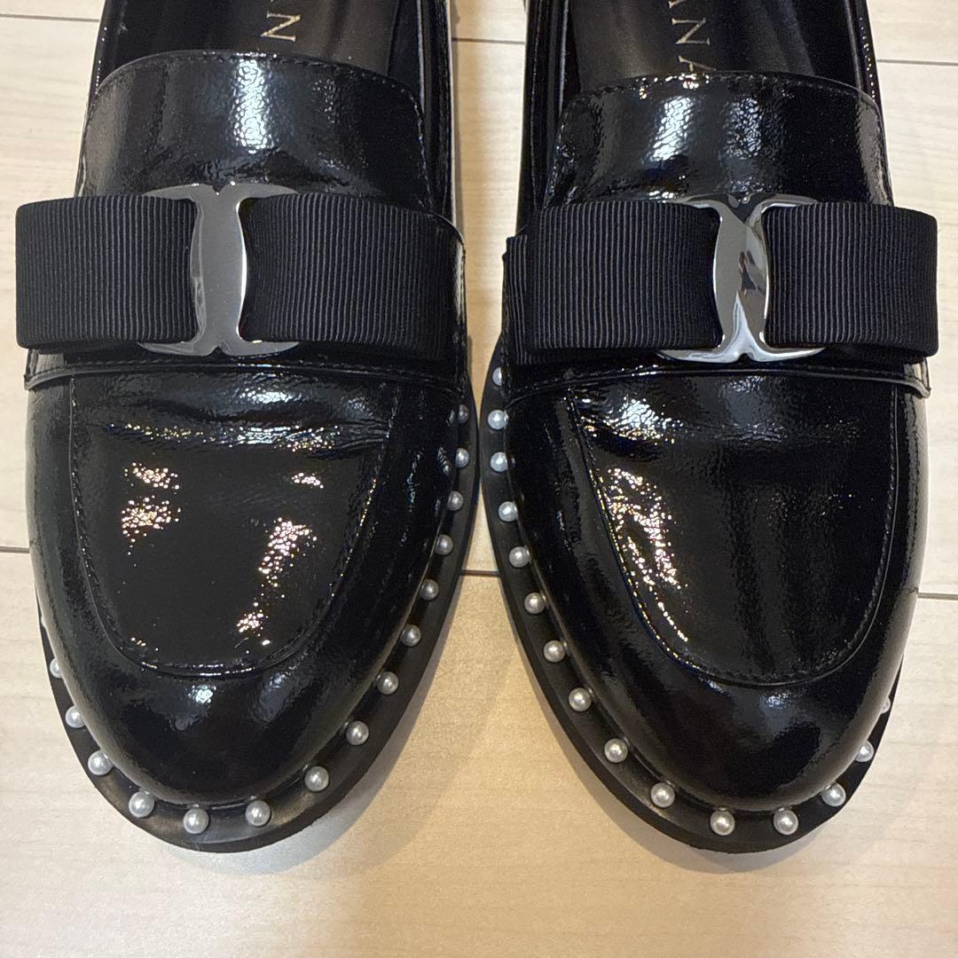 DIANA ブラック ローファー リボン付き