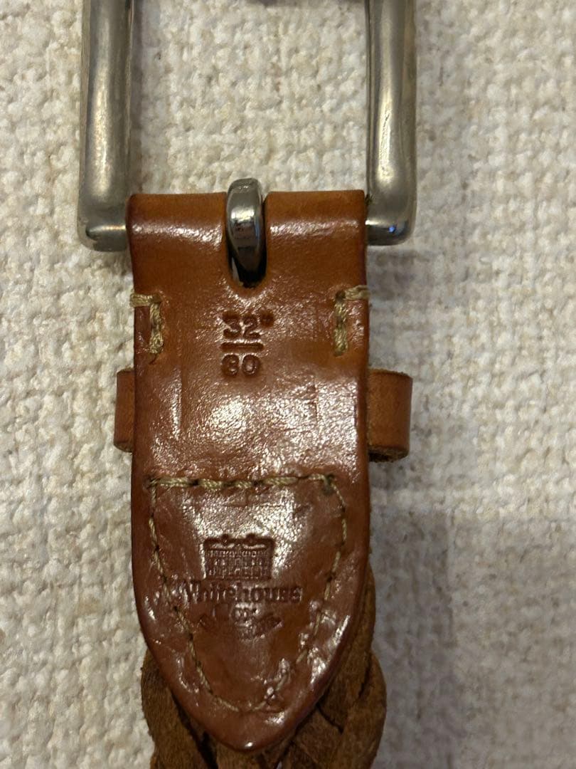 white house cox 編み込みレザーベルト 32 /80 ブラウン