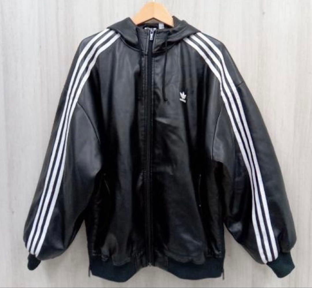 希少 adidas Adilenium オーバーサイズ レザー ジャケット 黒