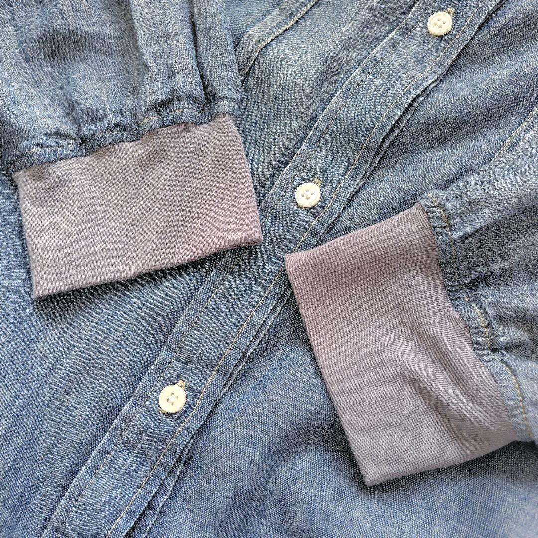 【一度のみ着用】25SS DouDou 袖リブシアーデニムシャツ サックス