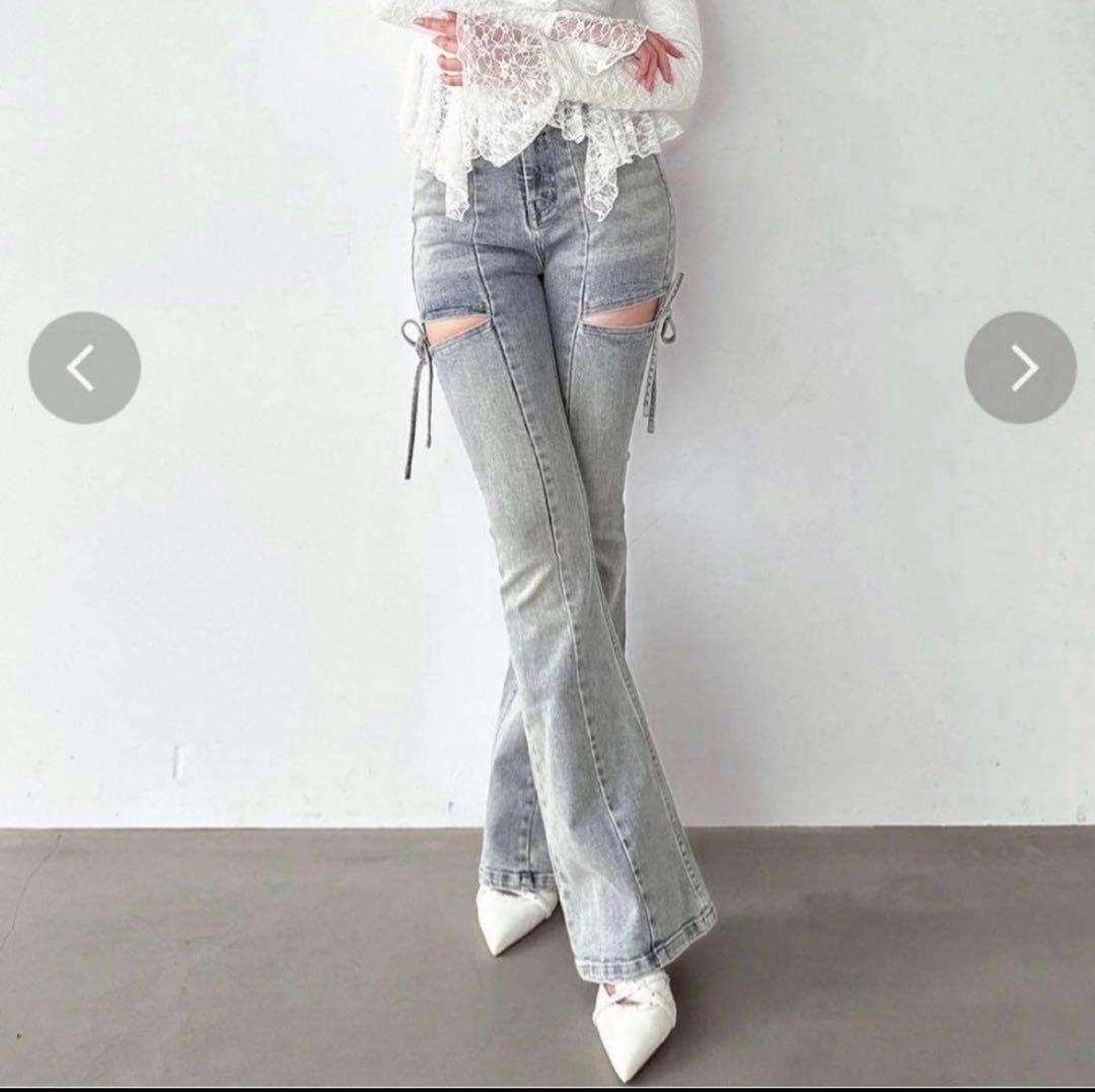 RESEXXY リゼクシー カットアウトリボンデニムパンツ ライトブルー M