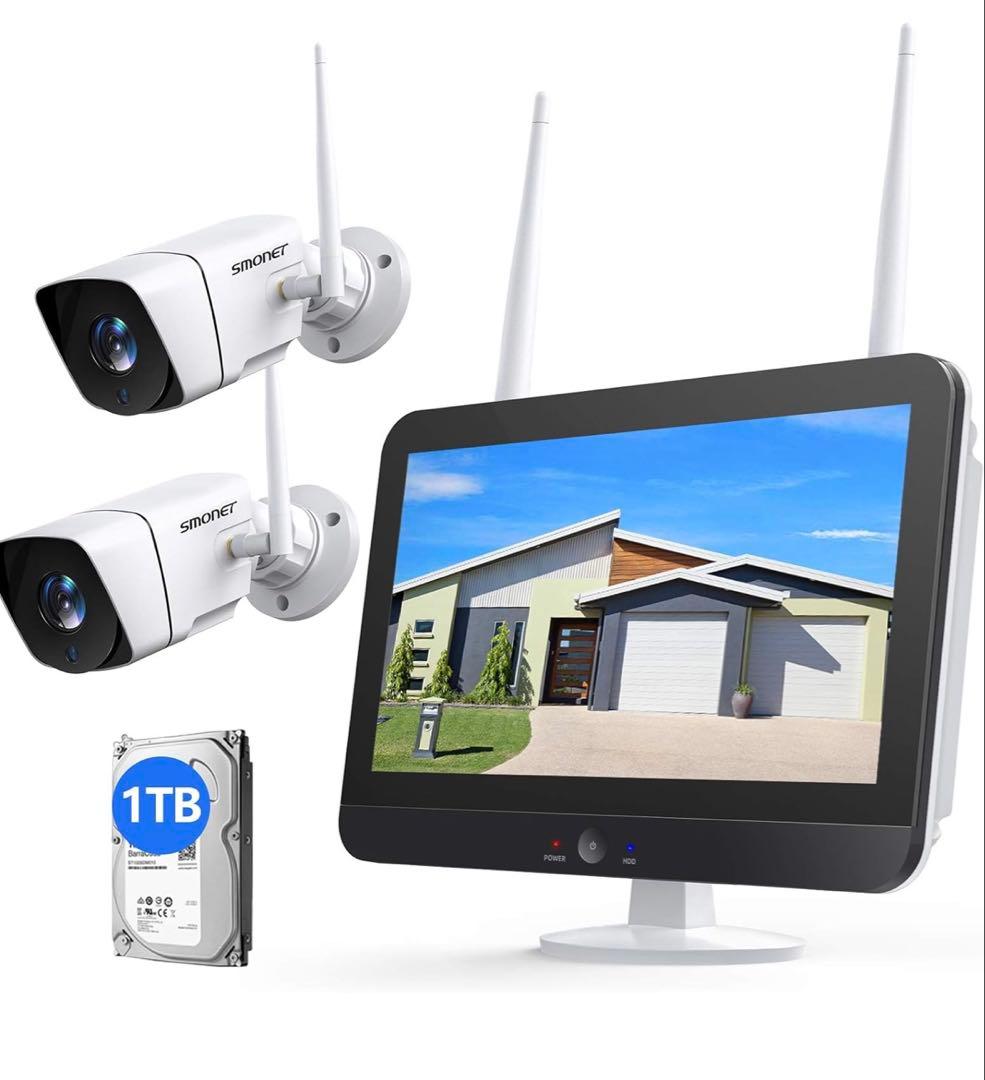ワイヤレス防犯カメラ2台＋モニターセット 1TB