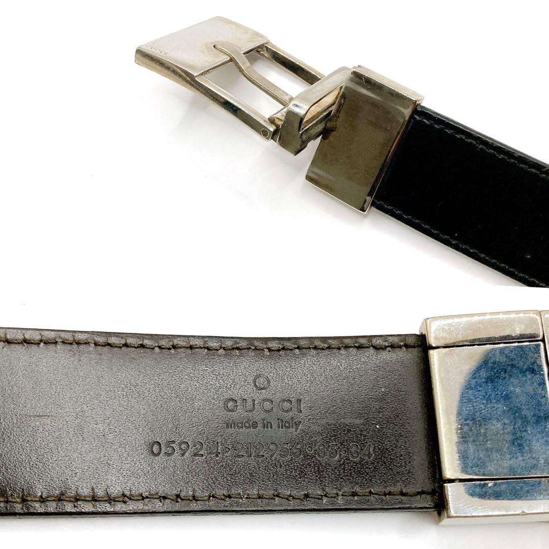 GUCCI✨グッチ　ベルト　レザー　ブラック　ロゴ刻印有り　約97cm ロング
