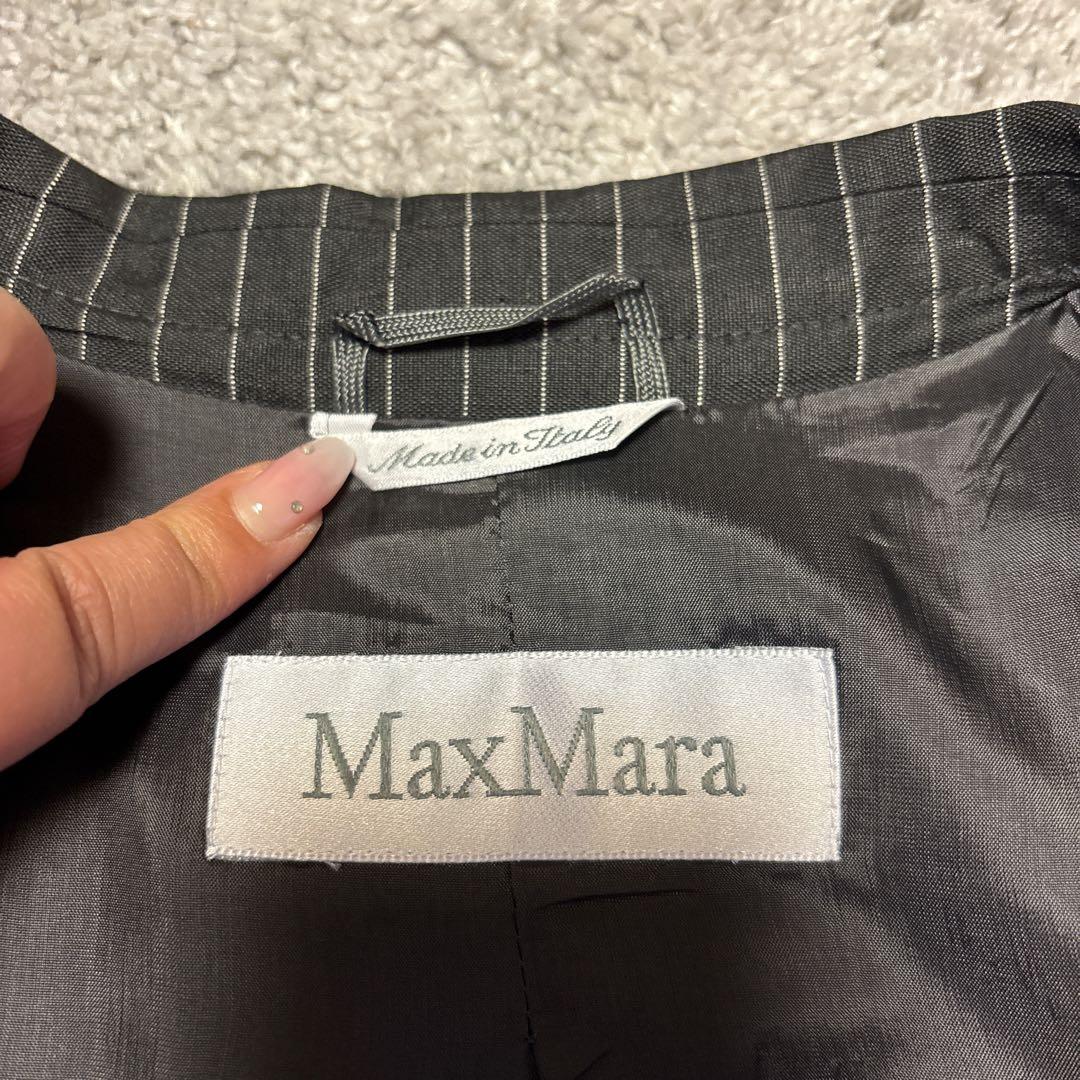 希少サイズ⭐︎マックスマーラ　 リネンシルク混ブラックスーツ　ストライプ 44