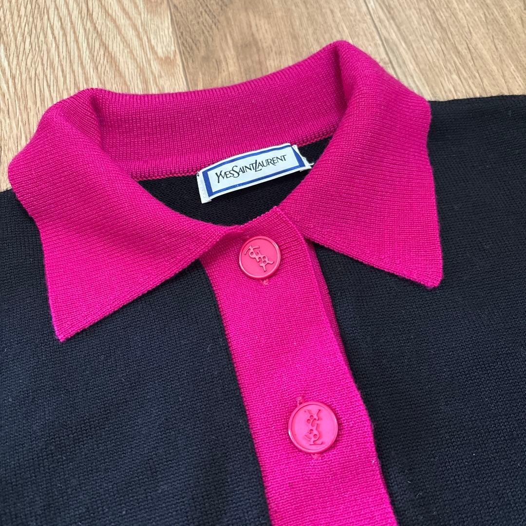 【イヴ サン ローラン】　ニットセーター　襟付き　レディース　ロゴ　M