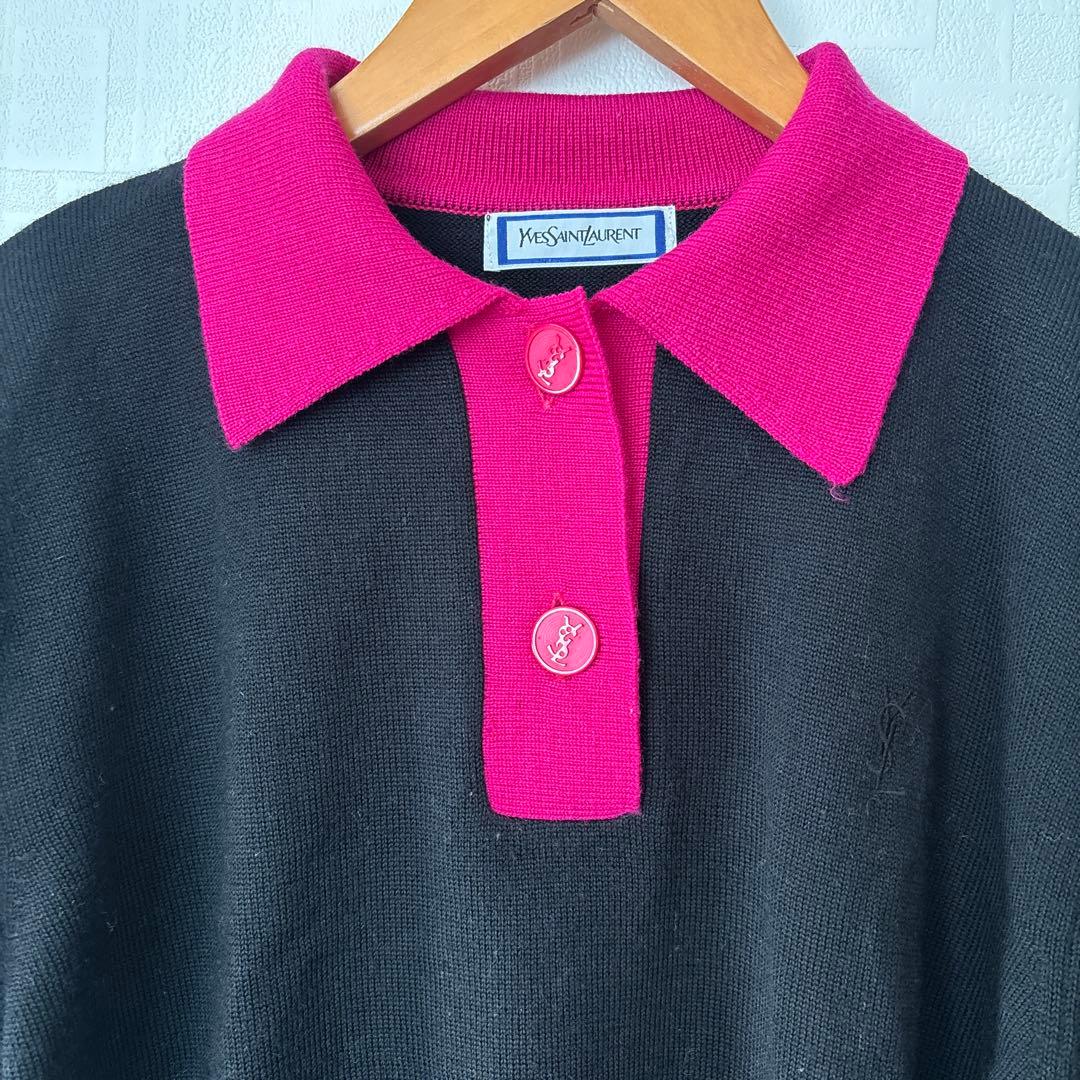 【イヴ サン ローラン】　ニットセーター　襟付き　レディース　ロゴ　M