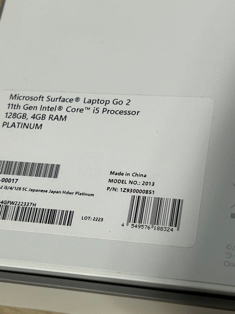 Đ*i様 Microsoft Surface Laptop Go 2 128GB