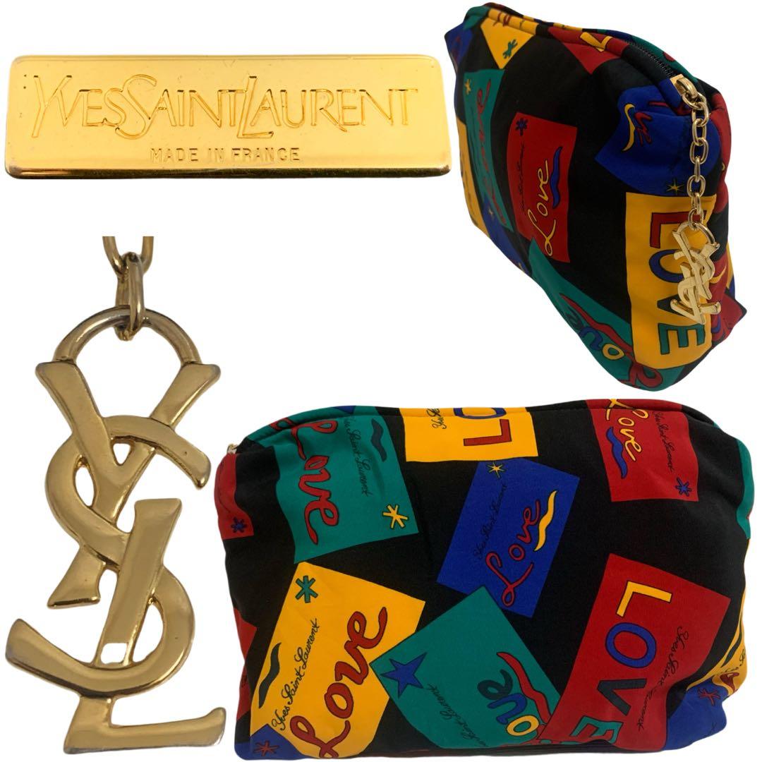 YVES SAINT LAURENT 80s フランス製 LOVE柄 ポーチ ②